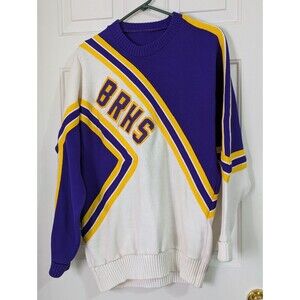 VTG Varsity BRHS Cheerleader Sweater Womens XL White Purple Gold Made In USA 80s